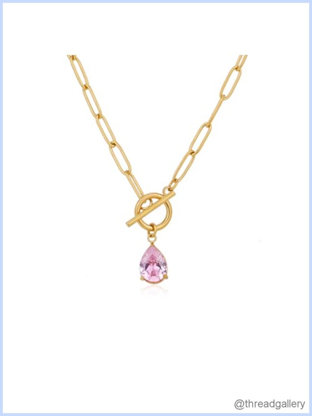 18K Gold Plated Teardrop Birthstone Pendant Necklace Paperclip Chain
